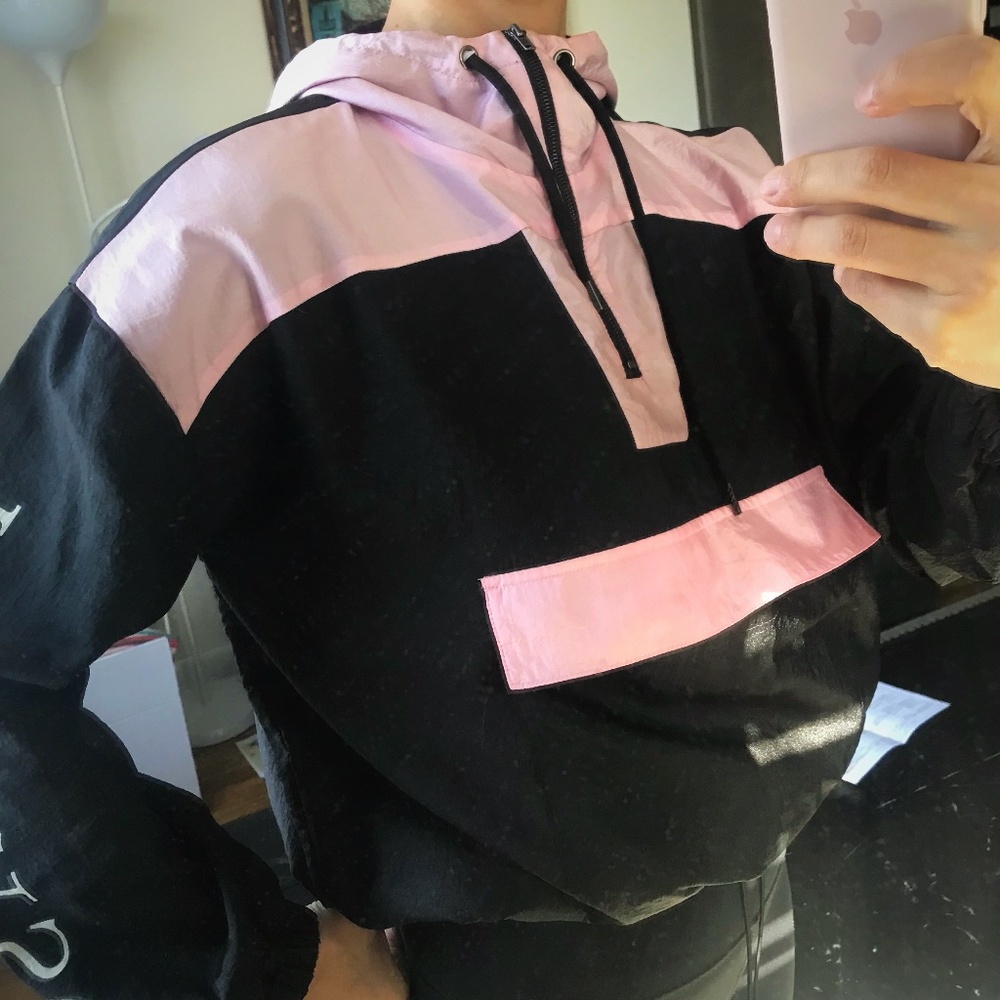 Forever 21 Colorblock Hooded Anorak , Pink/Black